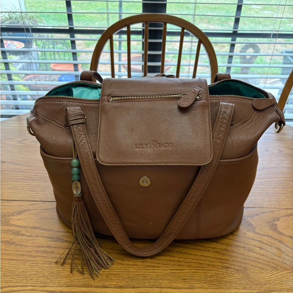 Leather Convertible Baby Bag in Cognac with Tassel Accent